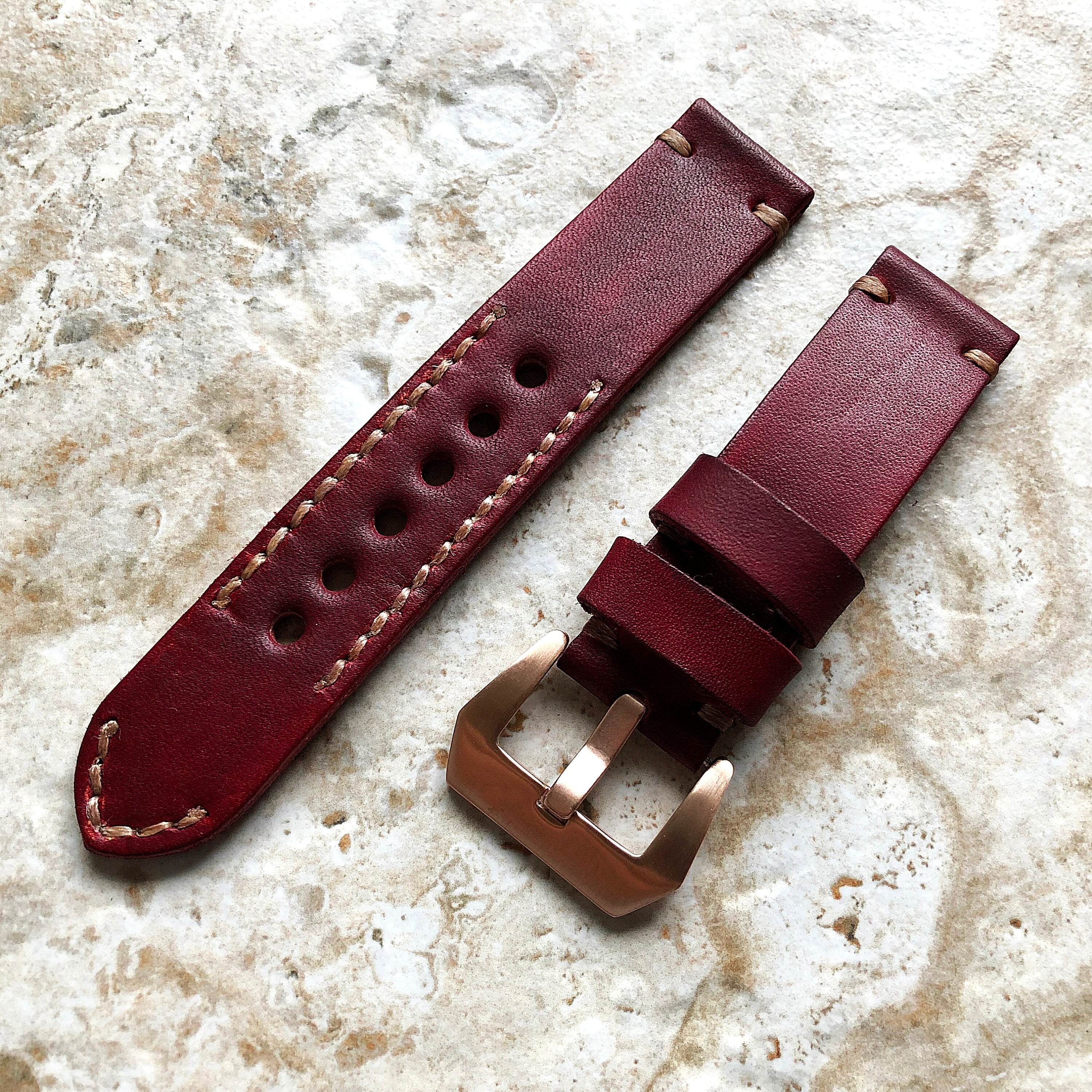 Burgundy Red Band 22mm 24mm 25mm Leather Compatible with Apple Watch Ultra 2 9 8 7 SE 6 5 4 3 2 1 Fitbit Versa 2 3 4 Sense 2 Ionic Strap